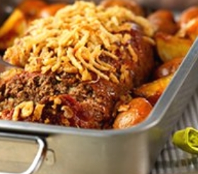 Onion-Crusted Meatloaf with Roasted Potatoes image