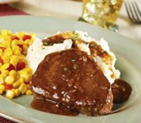 Pan-Seared Beef Steaks with Garlic Red Wine Gravy image